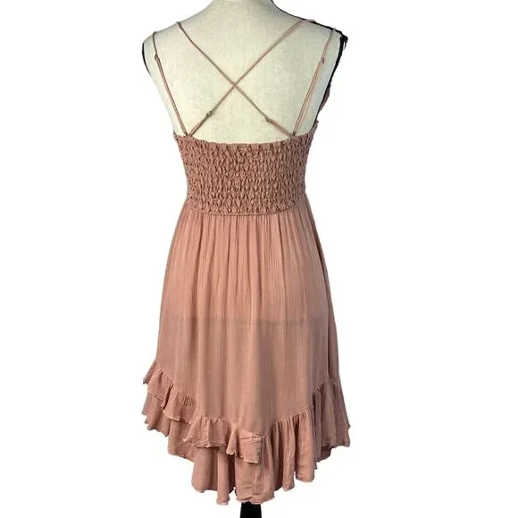 Free People One X-Small Adella Slip Mini Dress Rose Crochet Lace Flowy Smocked - Picture 8 of 12